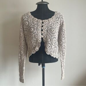 Vintage Tristan & Iseut Cropped Crochet Cardigan 100% Cotton size medium